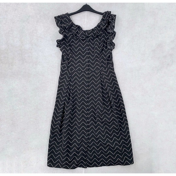 Who What Wear Chevron Striped Midi Dress Black Ruffle Sleeves Womens Medium - Picture 1 of 7